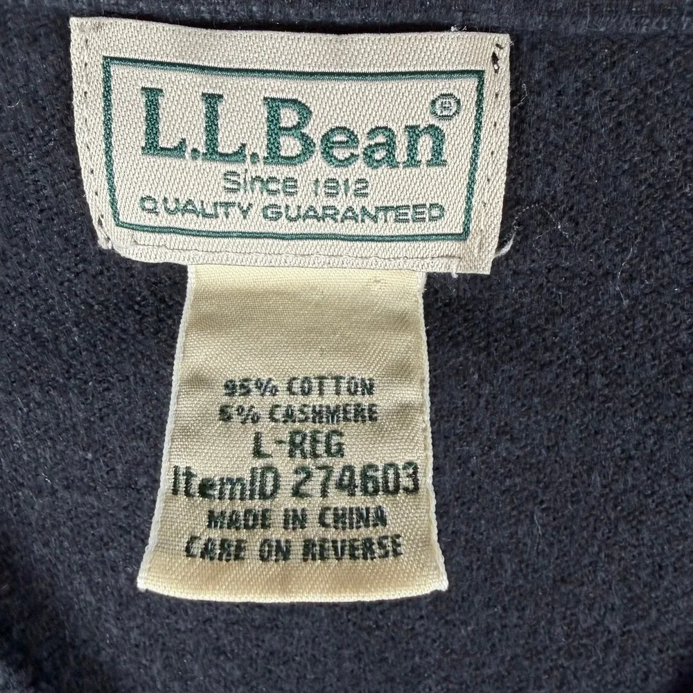 LL Bean Mens L‎ Navy Blue Cotton Cashmere V-Neck Sweater Classic Quiet Luxury